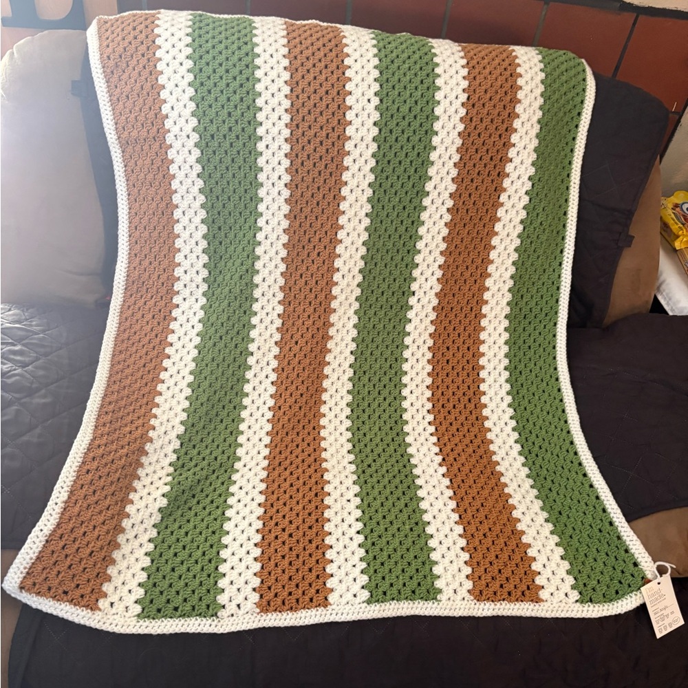 Cozy Striped Green, Brown, and White Baby/Toddler Blanket